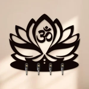 Key Holder, Wood Key Hook, Lotus Flower Wall Art, Om Sign